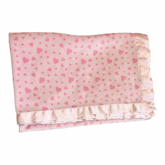 Nursery Rhyme Pink Hearts Baby Blanket Minky Satin Trim RARE! - Picture 1 of 4